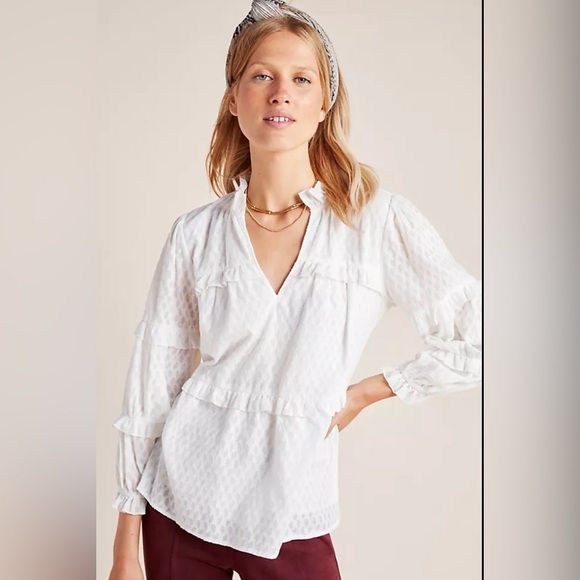 Anthropologie Tops - Anthropologie White Relaxed Ruffled Blouse